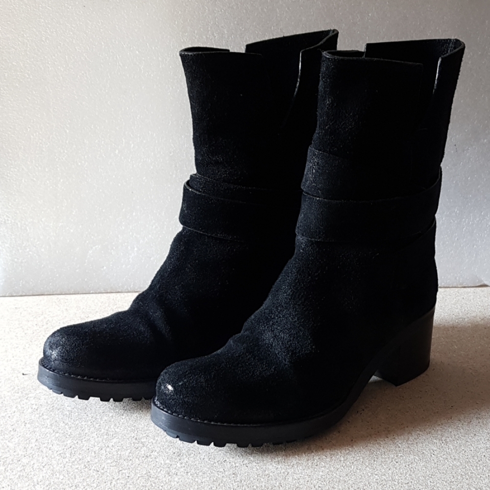 Roberto Del Carlo black leather moto biker combat boots 7.5 women 37.5 euro